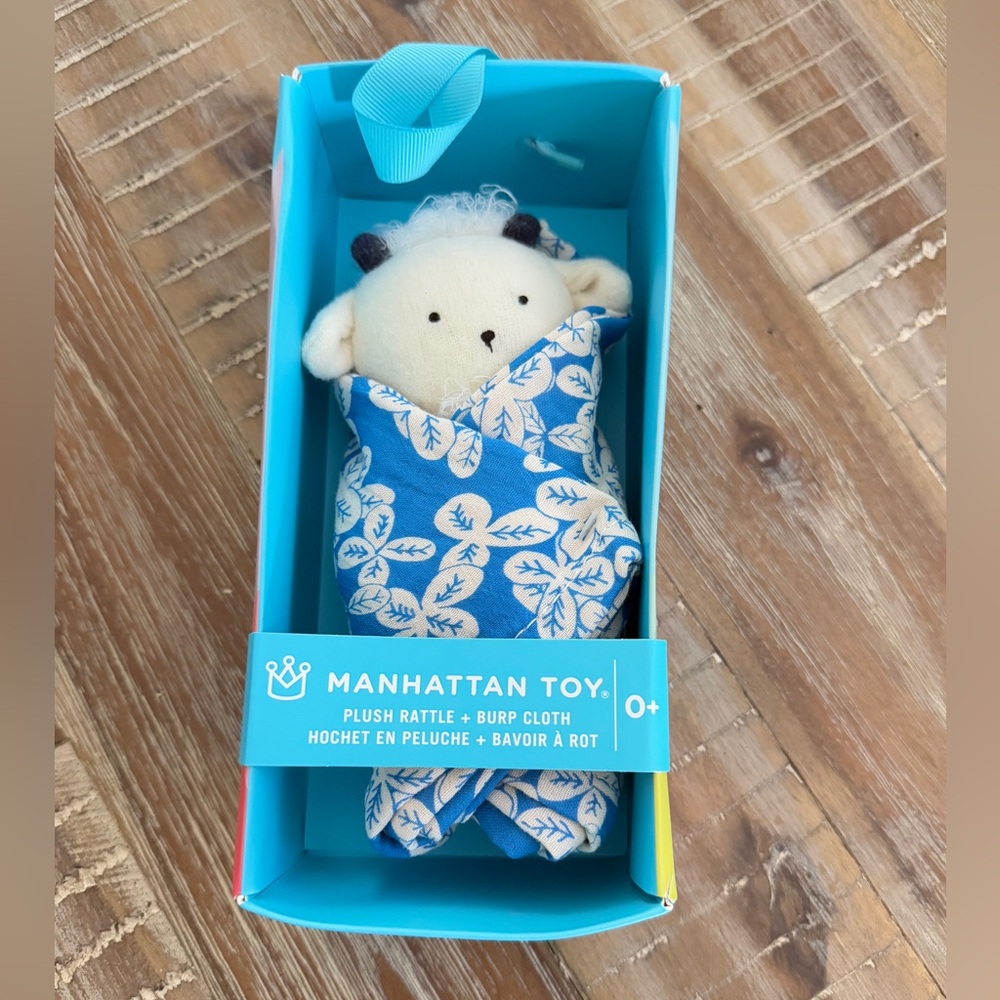 NIB Anthropologie x Manhattan Toy Baby Goat Rattle and Burp Cloth